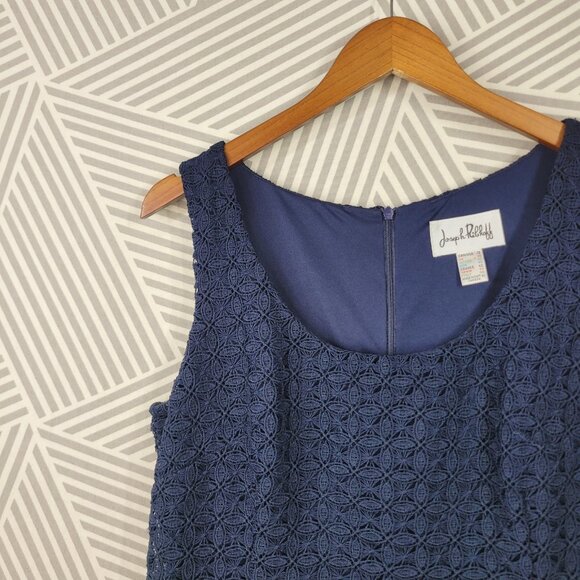 Joseph Ribkoff Dress 12 Lace Shift Special Event Party Navy Blue Knee Length - Picture 3 of 8